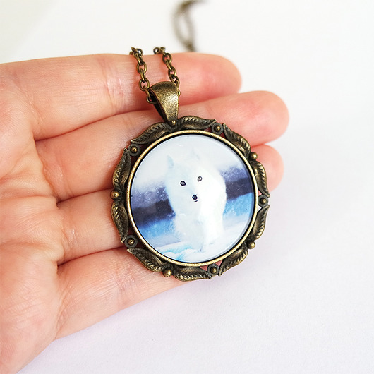 wisiory Medalion, naszyjnik - Biały lis - antyczny brąz