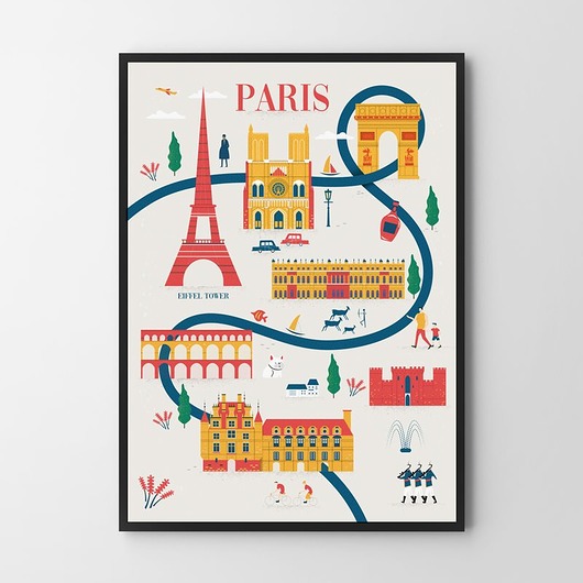 plakaty Paris - mapa plakat/ilustracja Paryż