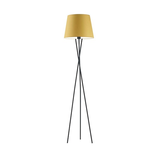 lampy podłogowe Czarna lampa podłogowa na 3 nogach TOKIO z musztardowym abażurem