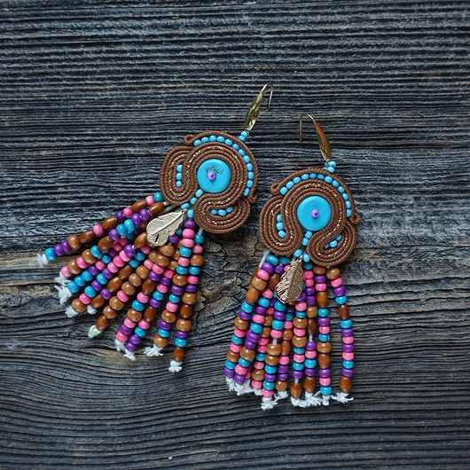Boho kolczyki soutache Mró Soutache