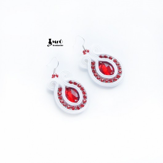 Biel i czerwień kolczyki  sutasz (soutache) Mró Soutache