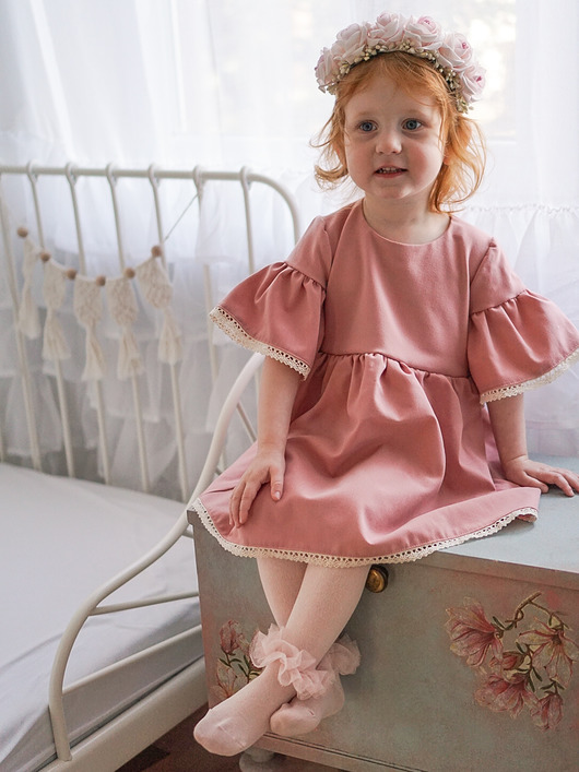 sukienki dla dziewczynki Sukienka z bawełnianą koronką ALICE, brudny róż