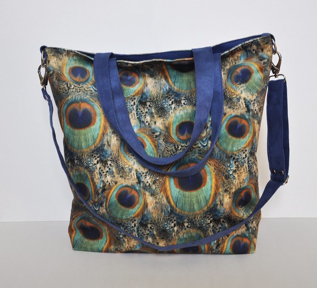 torby na ramię Torba hobo XXL - print pawie pióra