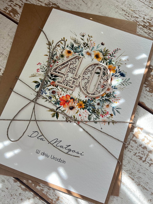kartki scrapbooking Wyjątkowa personalizowana kartka ręcznie robiona na 40 urodziny, pomysł na pr