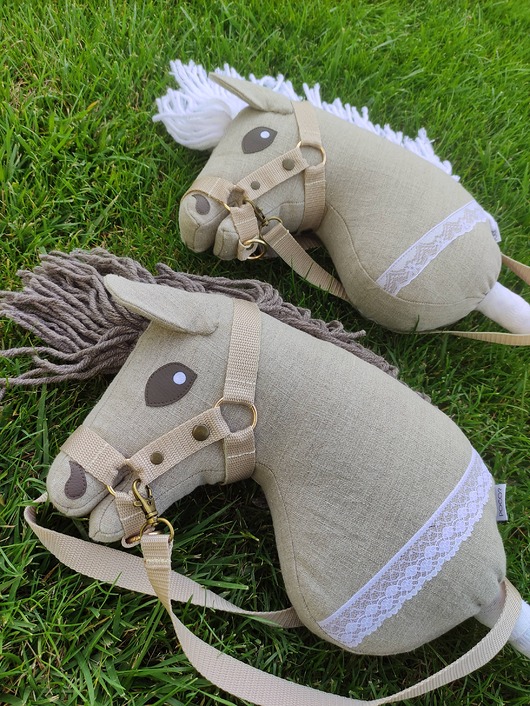 zabawki - inne Hobby Horse, lniany koń na kiju boho, A4, zabawka