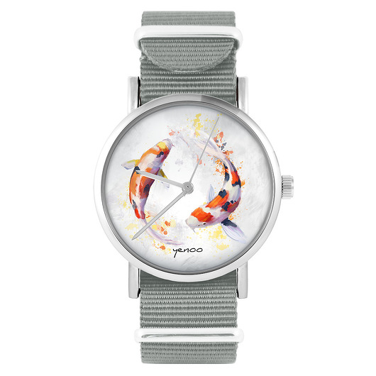 zegarki unisex Zegarek - Karpie Koi - szary, nylonowy