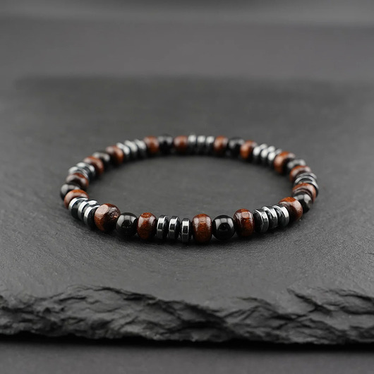 biżuteria męska Bransoletka męska z hematytem, onyksu i drewna (6mm)