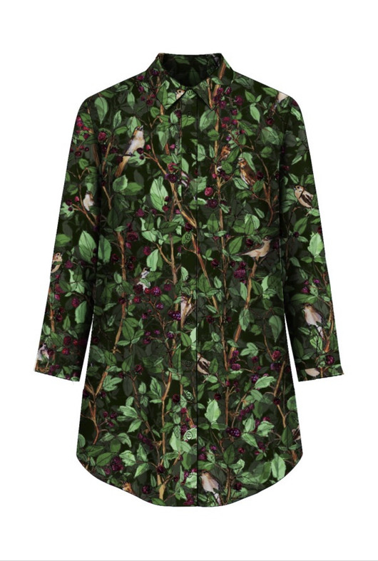 koszule damskie  Zielona KOSZULA oversize/szmizjerka, autroski print SŁOWIKI leśne 100% wiskoza