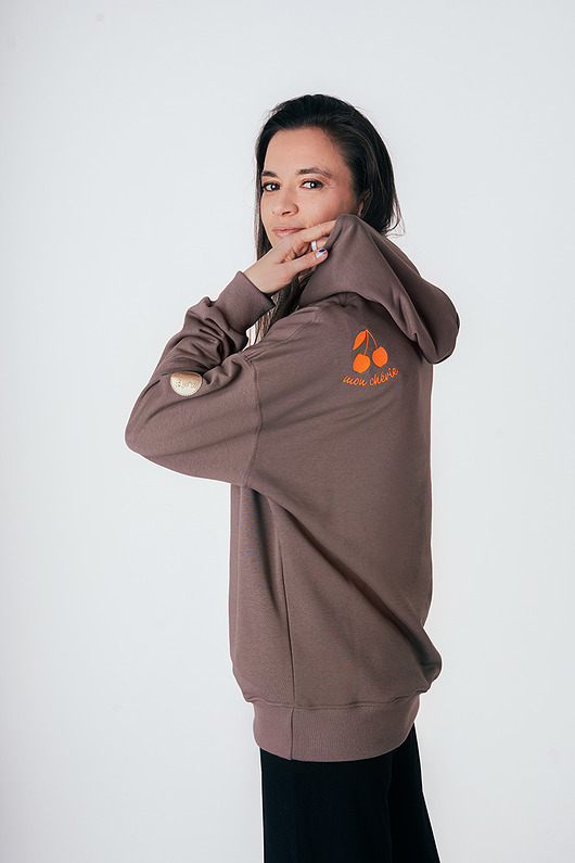 bluza z kapturem damska Bluza damska z kapturem Mon Cherie w paryskim stylu, Taupe