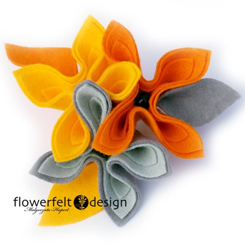 szarości z żółtym i pomarańczowym FlowerFelt Design