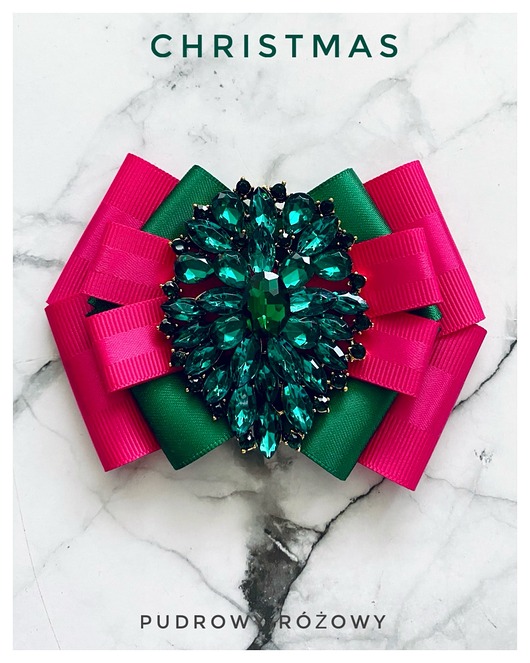 broszki Zielona i fuksja Brosza z ozdobą z kryształkami NOWOŚĆ