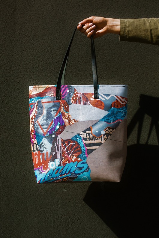 Duża torba z nadrukiem i skórą - italian dream Kulik