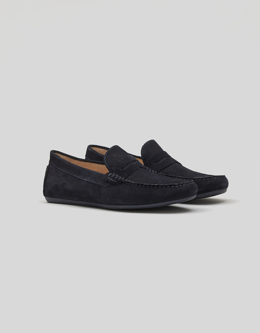 buty męskie Granatowe mokasyny zamszowe F300