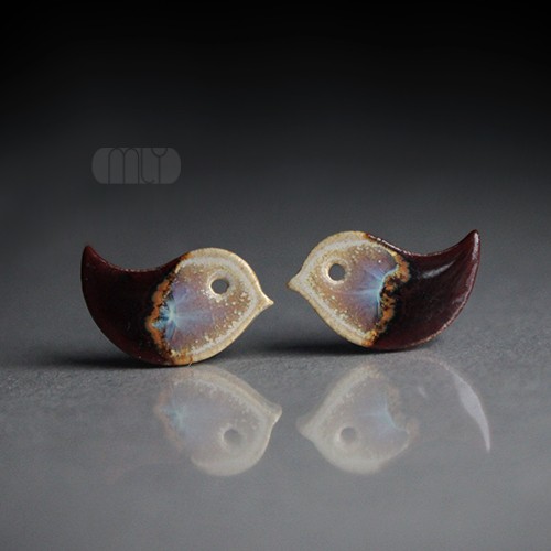 kolczyki ceramiczne Ptaszki/stal chirurgiczna/