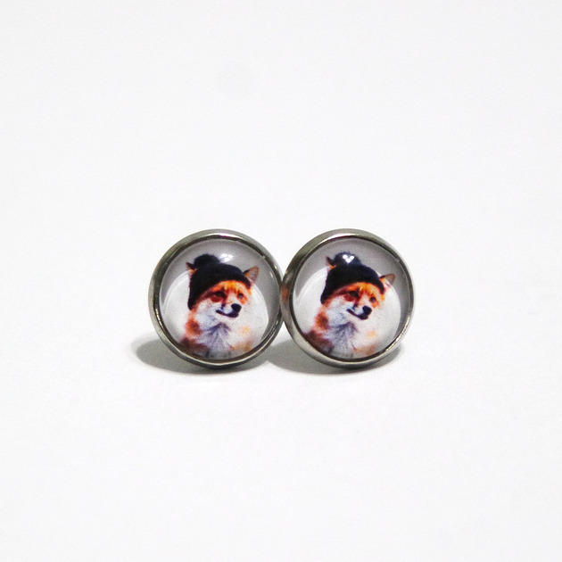 kolczyki szklane Kolczyki - Lis, Snow buddies - sztyfty, mini