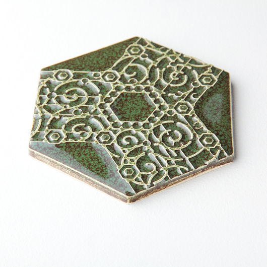 podkładki do kuchni Podstawka ceramiczna pod kubek,zielono-brązowa, podkładka, wz.4