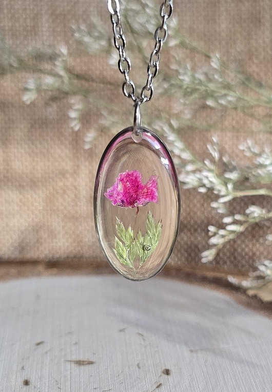 wisiory Srebrna zawieszka jajowata suszone kwiatowy bukiet różowa