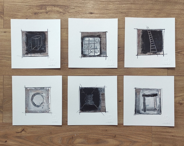 obrazy Zestaw 6 obrazów  20X20 cm wykonany ręcznie abstrakcja