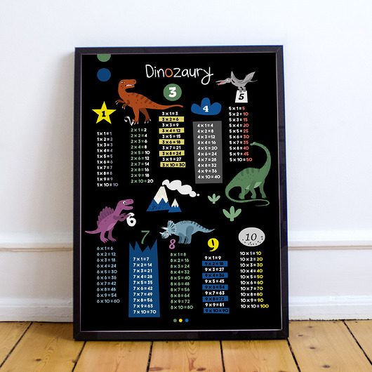 Plakat z tabliczką mnożenia. Diznozaury. Sprinkles