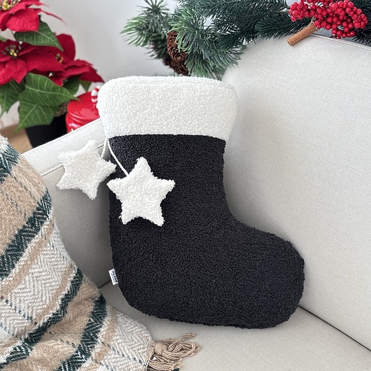 dekoracje świąteczne Poduszka Świąteczna Skarpeta Czarna Boucle