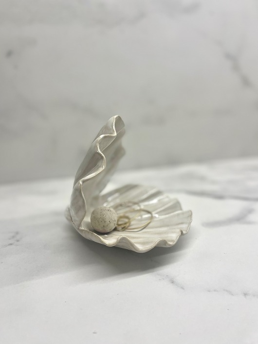 pojemniki na biżuterię Ceramiczna Muszla Muszelka Skarbiec z Perłą na Biżuterię Perłowa Biała