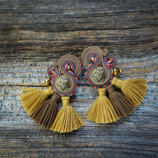 kolczyki soutache Etniczne kolczyki boho z chwostami