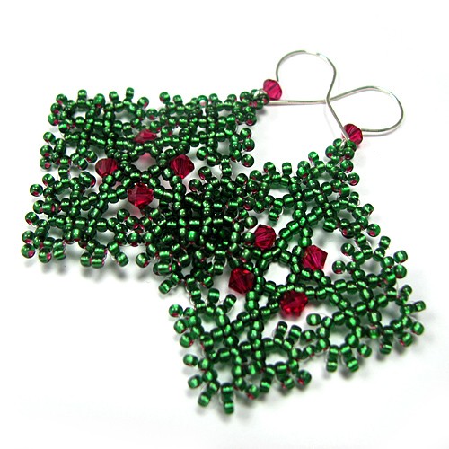 Square ornaments - Ruby&olivine Silverka