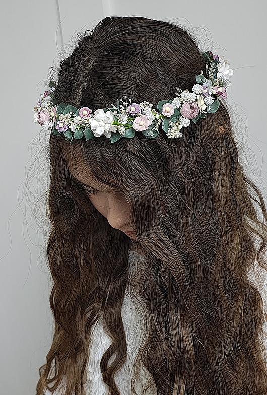 wianki komunijne Wianek komunijny dla dziewczynki biel,fiolet, zieleń.