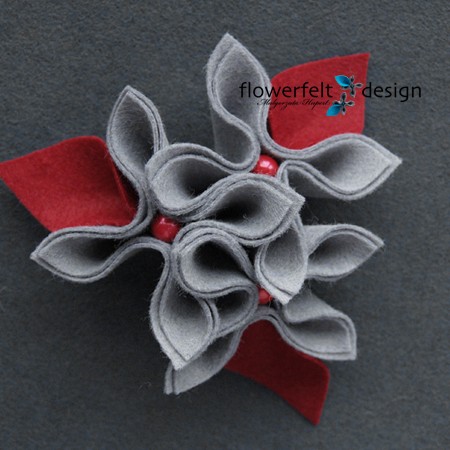 szaroczerwona Biżuteria Autorska  FlowerFelt Design