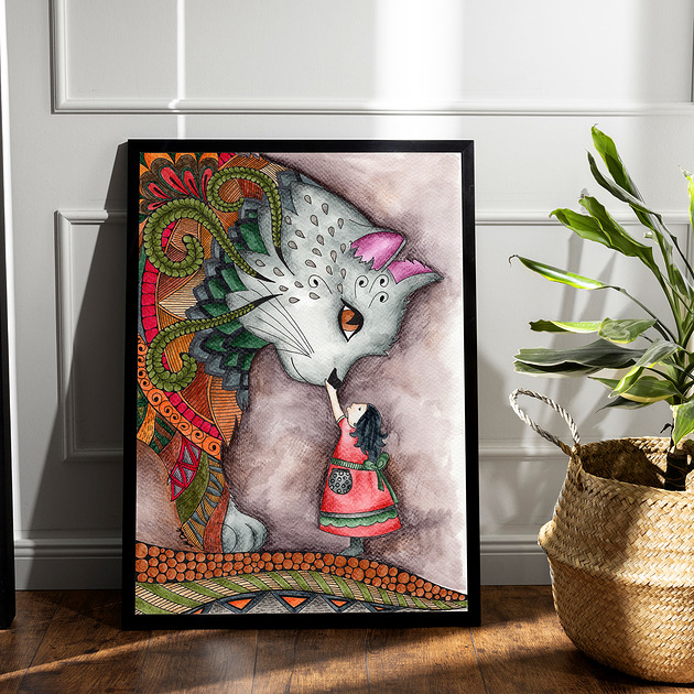 grafiki i ilustracje KOT- spotkanie-  wydruk