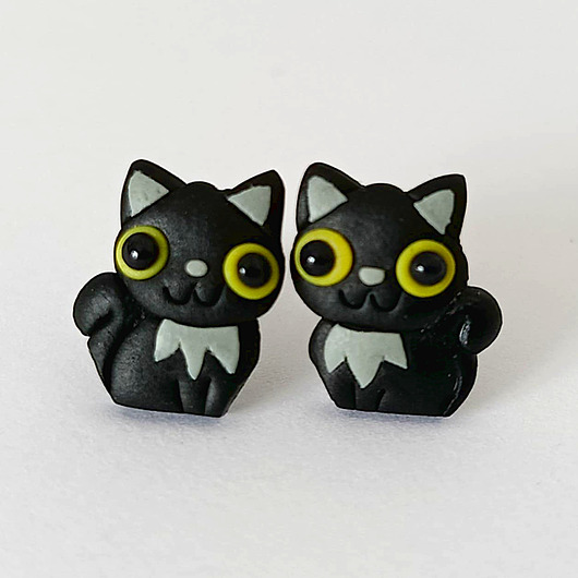 kolczyki z masy plastycznej Kolczyki Zwierzęta Czarne Koty na Halloween