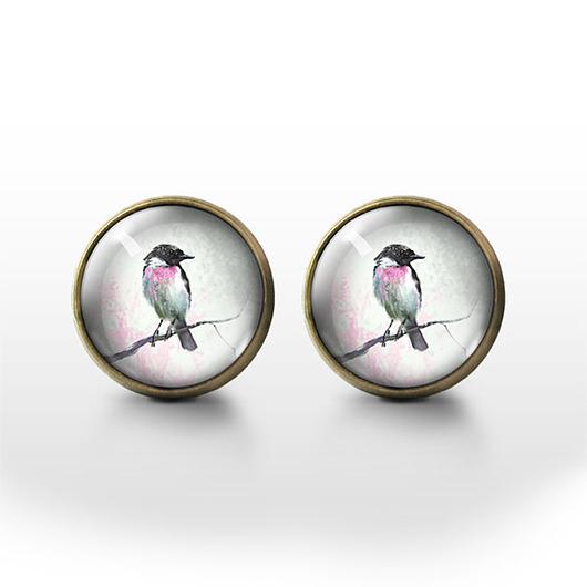 kolczyki szklane Kolczyki sztyfty - Ptaszek - brąz