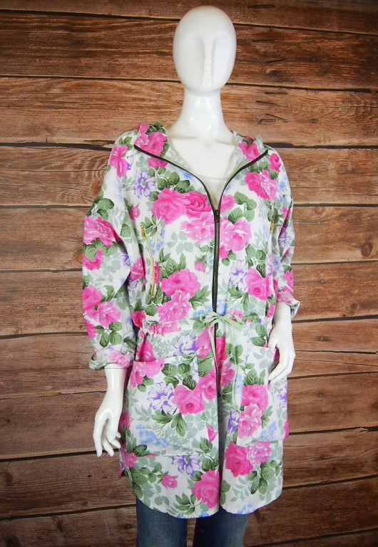 Kurtka Parka Oversize, Kwiaty, Boho I WANT APRIL