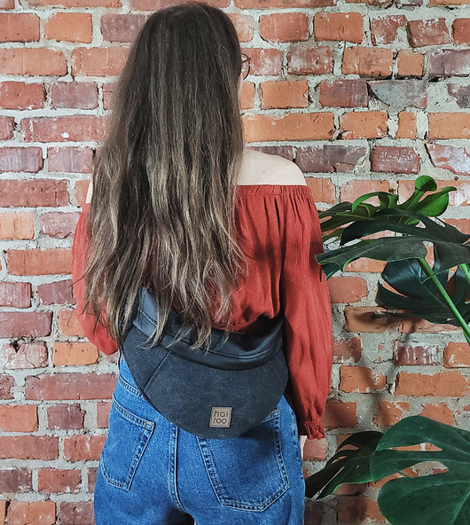 saszetka nerka Nerka "Haru" czarna bawełniana z ekoskórą