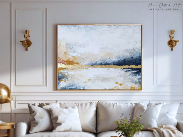 obrazy SZEPT KOLORU Abstrakcyjny obraz ze złotem, ręcznie malowany, 100x70 cm