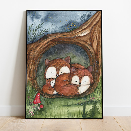 obrazy i plakaty do pokoju dziecięcego Plakat A3 "hidden foxes"