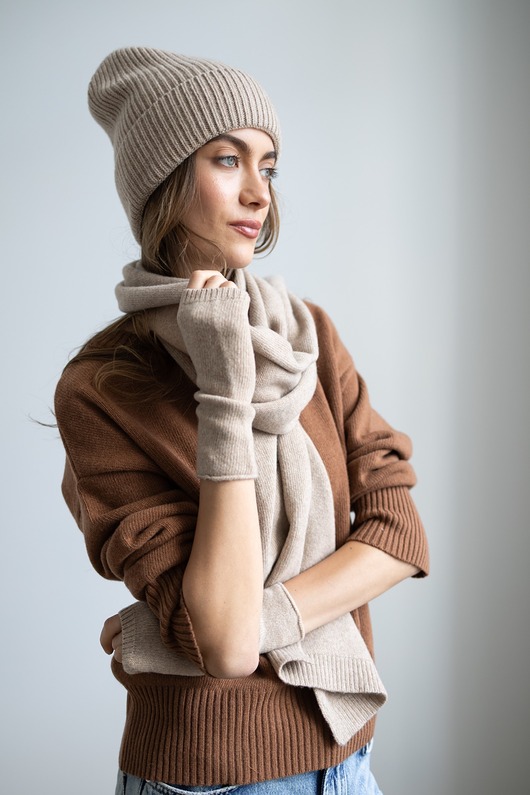 rękawiczki damskie Mitenki Merino & cashmere beżowe