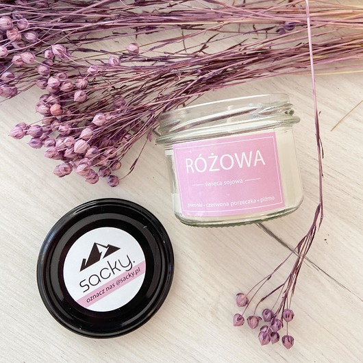 Świeca sojowa zapach piwonii 40h sacky bag