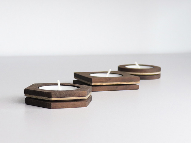 świeczniki i świece Świecznik Tealight drewniany orzech amerykański