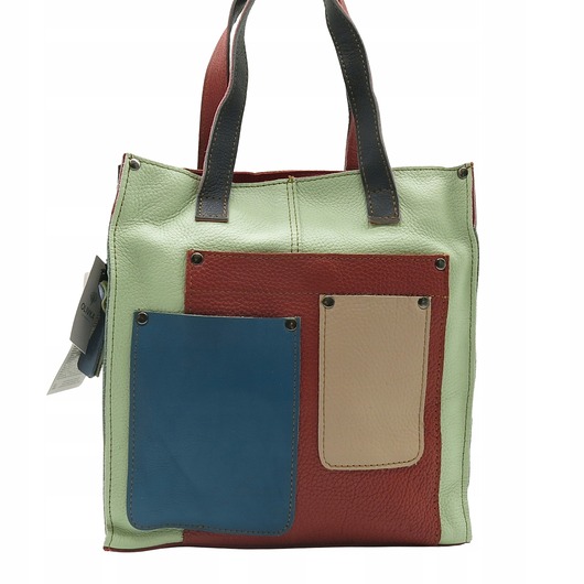 torby na ramię Torebka damska shopper, pojemna, skórzana ze skrawków kolorowa OLIVKA