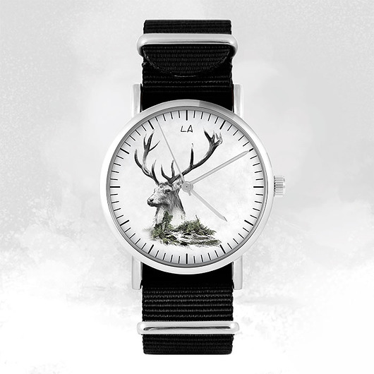 zegarki unisex Zegarek - Jeleń - czarny, nylonowy, unisex