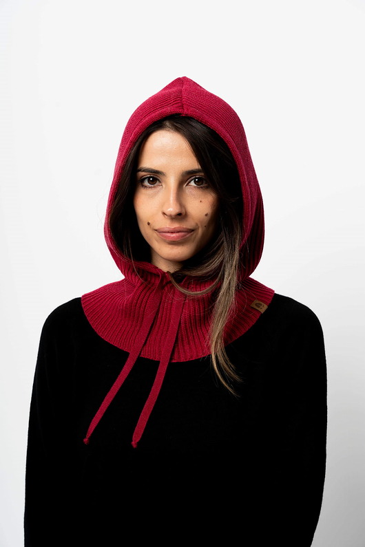 szale damskie NUTRIA RWS - kaptur / balaklawa  z wełny merino różowy viva magenta