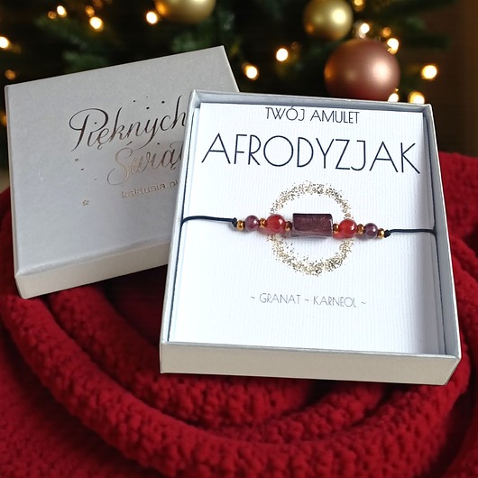 bransoletki z kamieni naturalnych Amulet - AFRODYZJAK - świąteczne pudełko - granat, karneol