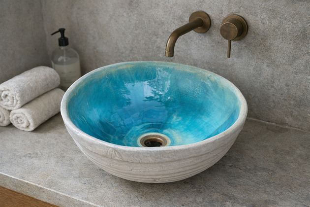 umywalki "Umywalka 'Masa Perłowa' Przepiękna Ozdoba Łazienki w Kolorze Turkus i Biały