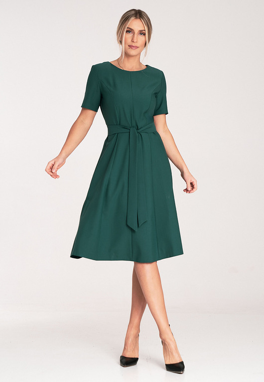sukienki midi damskie Elegancka sukienka wizytowa midi z krótkim rękawem - M1069