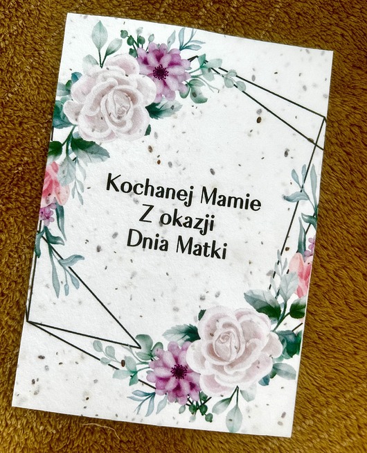kartki okolicznościowe - wydruki Rosnący papier - Kartka z nasionami kwiatów na Dzień Matki - papier czerpany