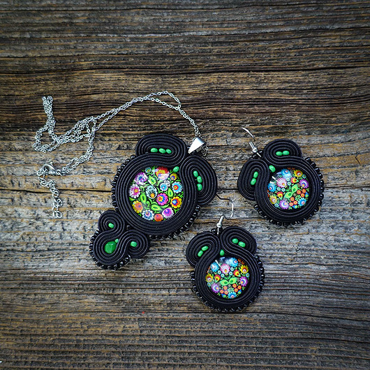 komplet biżuterii Folkowy komplet soutache -łowickie wzory.
