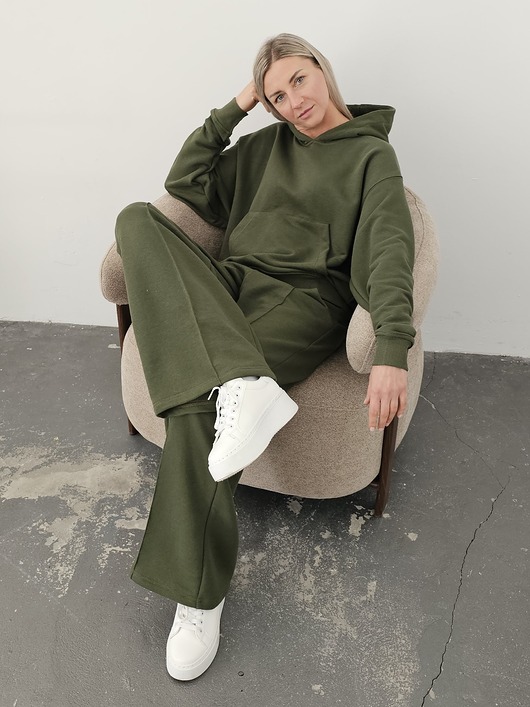 komplety damskie Aba komplet oversized kangurka i szerokie spodnie wide leg  Khaki