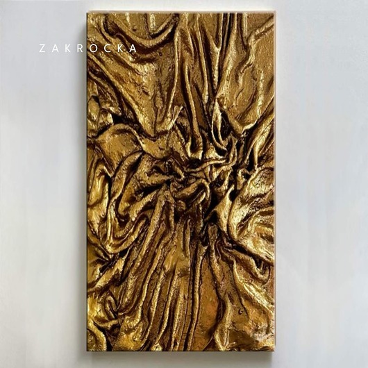 obrazy Efektowny duży obraz płaskorzeźba brudne złoto L'OR 80x160cm