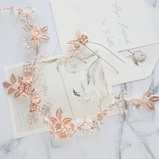 Ślubne ozdoby do włosów Wianek ślubny Flora - morela i rose gold
